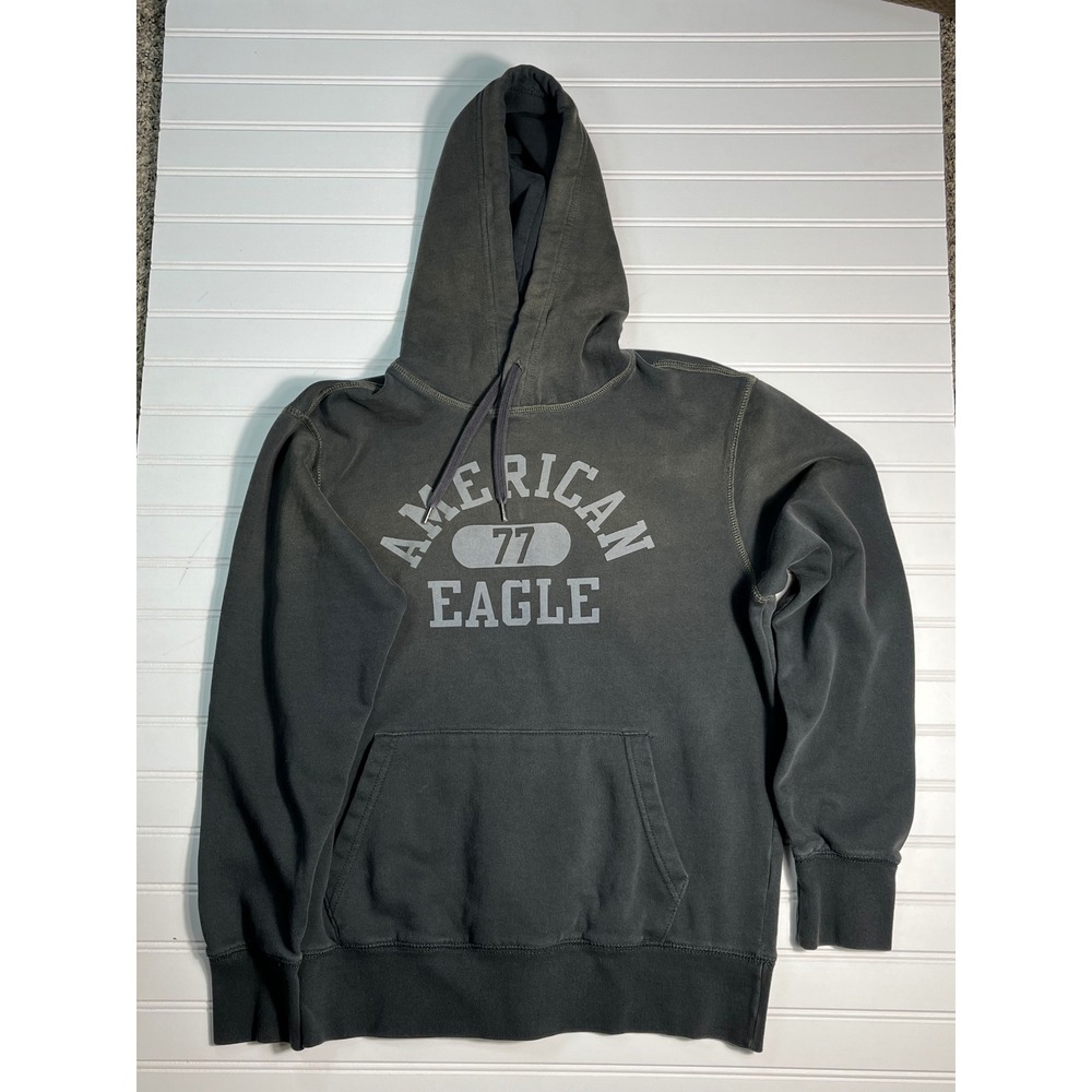 Kids American Eagle 77 Graphic Hoodie Pullover Sweatshirt Grey Size S P